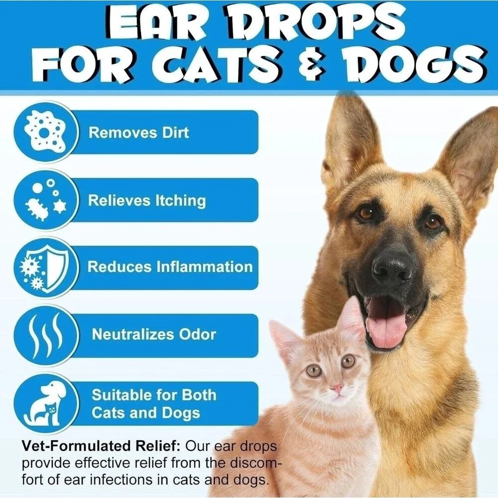 Ear Drops for Dogs and Cats Yeast Infection, Itchy Ear Relief Cleaning Solution